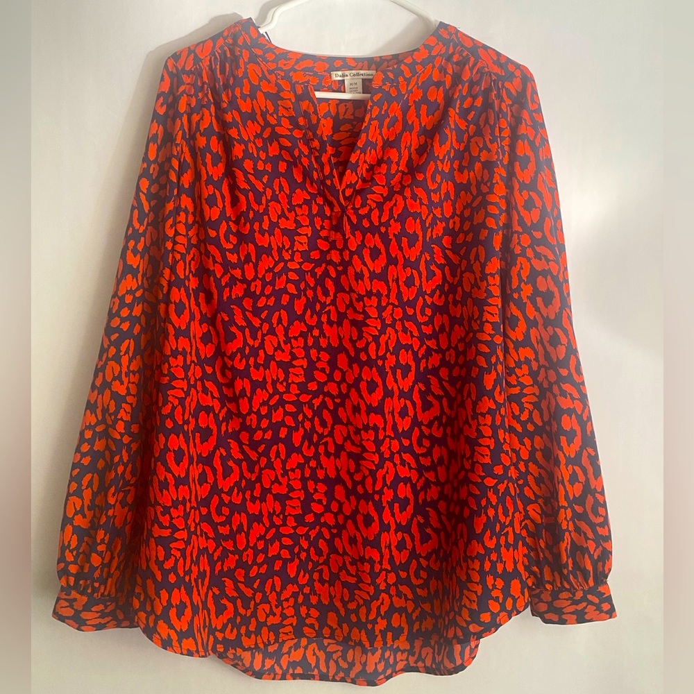 Dalia collection, Red and blue leopard print shirt. Size Medium